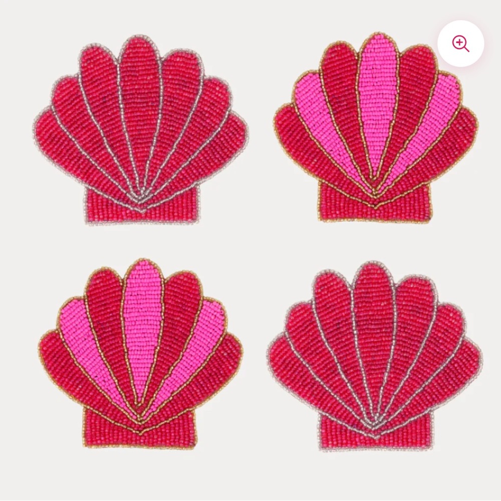 BUDHAGIRL Pink and Red Beaded Shell Coasters Set of 4